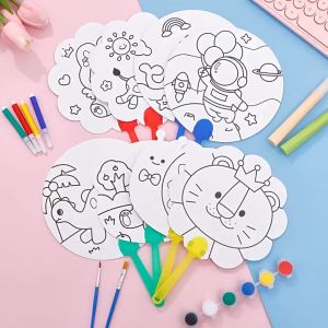 SK-M374 Mainan Edukasi Kipas Mewarnai Anak Motif Astronot Dino Lucu / Kipas Tangan DIY Kerajinan