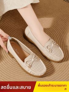 SHIPAILUO | รองเท้าผู้หญิงแบบสวมสบายสำหรับฤดูใบไม้ผลิ ฤดูร้อน ฤดูใบไม้ร่วง รองเท้าส้นเตี้ยแบบสวมสบาย พื้นนุ่ม น้ำหนักเบา ระบายอากาศได้ดี รองเท้าหนังสำหรับผู้สูงอายุ