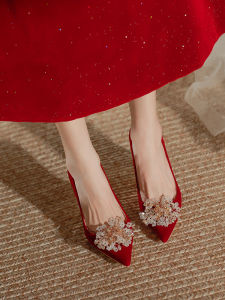 French Style Wedding Shoes Bride Shoes Show He Chinese Style Wedding Dress Two-Way Wear Red Comfortable Large Size Drinking Ceremony Shoes Pregnant Women