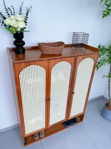 Rattan Door Shoe Cabinet Wooden Shoe Cabinet Shoe Rack Organizer Bamboo Shoe Cabinet