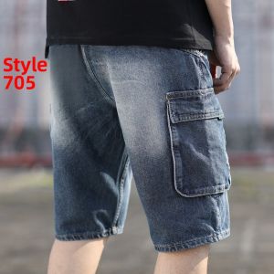 Summer Mens Denim Shorts Thin Loose Elastic Seven-Pocket Workwear Mid-Waist Straight Leg Business Casual Cotton Blend