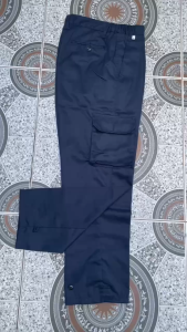 Quần lao động nam quần bảo hộ lao động nam túi hộp màu xanh đen phối xám vải kaki 31