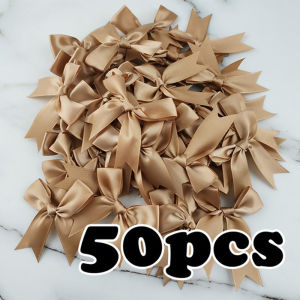 (50pcs) 1 inch Champagne Ribbon Bows Polyester Satin Bow Flower DIY Craft Decoration