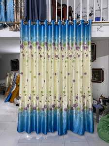 Rèm phi bóng  xanh cô ban 2 mặt như nhau  họa tiết hoa dây tím  anh sang chảnh hợp rèm cửa chính rèm cửa sốt rèm ngăn phòng