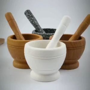 FinDee ครกพลาสติกลายไม้ ครกขนาดเล็ก แบบพกพา Manual garlic grinder