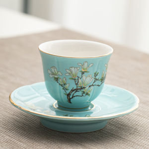 Cốc Trà Gốm Sứ in Họa Tiết Hoa Magnolia Dùng Tại Nhà Cốc Trà Xanh Ngọc Bích Đơn Cốc Trà Nghệ Thuật Dùng Cho Một Người