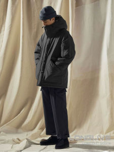 Thickened Warm Nanamica Mens Outdoor Polyester Nylon Composite Fiber down Jacket Coat Mid-Length Hooded Zipper Closure