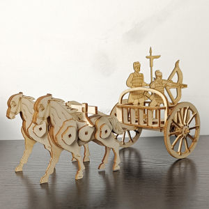 Ancient Qin Dynasty Warchariot 3D Diy Terracotta Warriors Historical Relics Model Educational Winter Holiday Homework Wooden Puzzle Toy