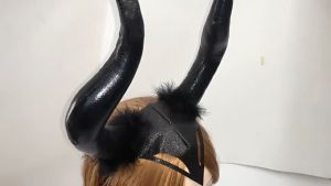 Bando Tanduk Maleficent Halloween Cosplay Pesta Headband Hitam Devil Iblis