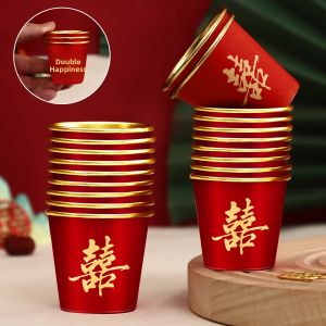 BAIJUXIN | Red Xizi Disposable Small Mouth Tea Cups For Wedding