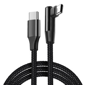 60W USB C to USB C Cable 90 Degree Right Angle PD Fast Charging Data Sync Nylon Braided Type C Cord for Gaming Phone Tablet