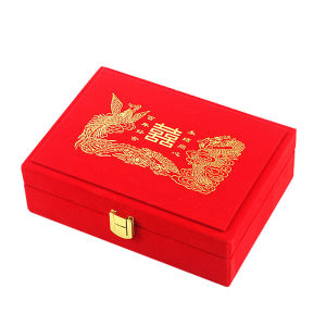 Wedding Set Three Gold Jewelry Box with Lock Wooden Gold Gift Box Feng Long Feng Bracelet Box Wooden Wedding Engagement Gift