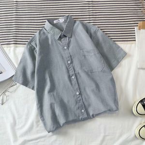 Áo Sơ Mi Nam Tay Ngắn Mùa Hè Mỏng Rộng Rãi Phong Cách Thường Ngày Màu Trơn Phong Cách Hàn Quốc Thời Trang Đơn Giản Màu Trắng