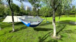 Canvas Double Hammock With Mosquito Net Hanging Bed Hanging Chair for Camping Outdoor Swing Travel Beach Backyard Hiking Multifunctional Portable Hammock