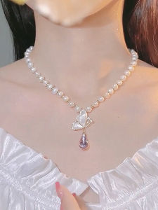 Spring and Summer New Simple Fashion Freshwater Pearl Necklace Niche Design Fairy Butterfly Short Clavicle Chain Neck Chain
