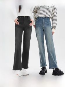 San Fu Denim 2024 Winter New Arrival Heating and Warm-Keeping Fleece-Lined Vintage Black Slim Looking Pencil Pants Pants Womens Clothing