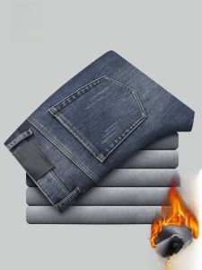 ROMON | Romon Fleece Lined Slim Fit Jeans Mens Thickened Casual Long Pants Winter Fashion Urban Style Youth Cotton Polyester Spandex Blend
