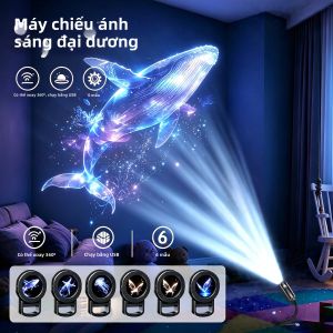 Đèn Ngủ LED Máy Chiếu Đại Dương 6 Trong 1 Phim Có Thể Thay Thế Hình Cá Voi Và Bướm 360 °   Đồ Trang Trí Tường Có Thể Điều Chỉnh Cắm Là Dùng Được Cho Phòng Trẻ Em