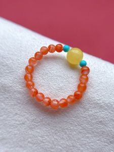 ธรรมชาติ South Red สีเหลืองทองสดใส Lapis Lazuli แหวนผู้หญิงลูกปัดสมบัติสดสไตล์จีนแหวนแฟชั่นเครื่องประดับ