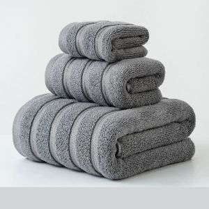 3pcs Grey Color Towel BundleQuick-Drying Striped Towel SetHand+Face+Bath Towel100%CottonSoft Absorbent Home Hotel Bathroom