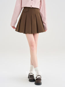 กระโปรงสั้นทรงเอเอวสูงสไตล์ย้อนยุคสำหรับผู้หญิง ฤดูใบไม้ร่วง 2025 กระโปรงทรงเอทรงเข้ารูปสีพื้น ความยาวปกติ