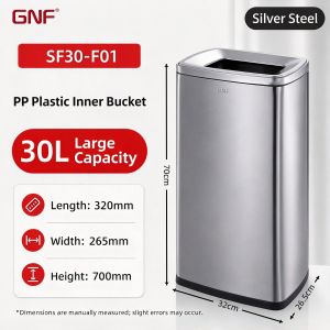 30L Stainless Steel No Cover Trash bin Large Capacity Square Direct Trash Can Commercial Garbage Bin