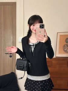 Elegant V-Neck Long Sleeve Womens Knitwear Butterfly Knot Slim Fit Polyester Fiber Garter Stitch round Neck Single Button Closure