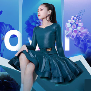 Elite Latin Dance Competition Costume for Girls Faux Leather Standard Performance Uniform Professional Childrens Outfit