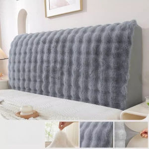 Thicken Plush Bed Headboard Cover Solid Color Soft Faux Fur Elastic Bed Head Cover Anti-Dust Bed Back Protector Cover