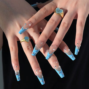 Wearable Nail Patch European and American Ballet Nail Lengthened Gyaru Silver Snake Full of Crystals Flash Black French style Finished Nail Piece