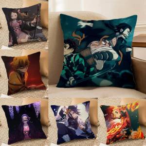 Bandai | Demon Slayer Water Breathing Art Anime Plush Pillow Cover Soft Short Plush Cushion Cover For Sofa Bedroom Home Decor Gift