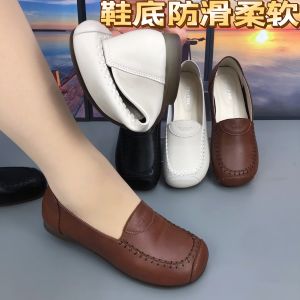 New Soft Bottom Leather Slip-On Womens Shoes Pointed Toe Fashionable Comfortable Casual Low Heel Flat Bottom All-Match Spring Summer Shoes
