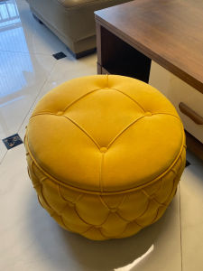 Modern Luxury round Stool with Buckle for Home Living Room Storage Footrest Bench Childrens Low Chair Pure Color Fabric Finish