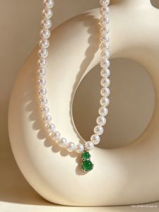 YISHU | Dây Chuyền Ngọc Bích Agate Hình Dưa Hấu Trân Châu Cao Cấp
