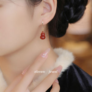 New Chinese Style Natural Red Agate Gourd Earrings Womens Luxury Minimalist Sensation Ear Jewelry Fashion Accessories