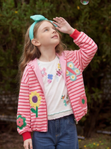 PPTOWN | Floral Embroidery Light Hooded Zipper Jacket for Girls