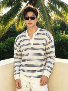 OUMULONG | Breathable Striped Long Sleeve T-Shirt for Men