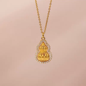 Chow Sang Sang 周生生 999.9 24K Pure Gold Cultural Blessings Diamond Gourd Necklace for Women 47cm 96408N