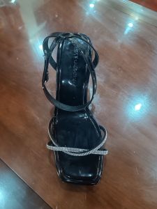 Dép sandal cao gót nữ quai dây xoàng hậu X sườn bọc 2 lớp gót mica trong 7cm