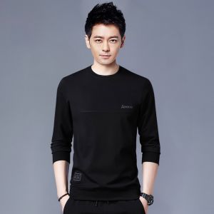 ROMON | Loose Fit Round Neck Long Sleeve Sweatshirt Embroidered Casual Top For Men Spring Autumn Fashion Urban Style Antibacterial