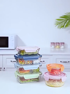 1040ml Set Borosilicate Glass Container Air Tight Microwave Safe Glass Lunch Box Food Storage 1040ml玻璃饭盒套装