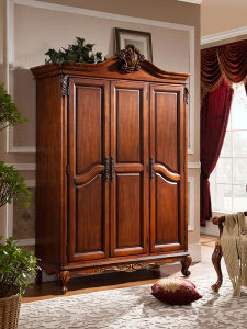 American Style Carved Wooden Four Door Wardrobe Luxury Modern Simple Bedroom Closet European Double Door Storage Cabinet