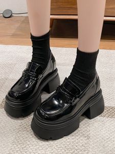 High Heel Slip-On Retro Loafers Womens Thick Bottom Heightening 10cm Platform Flats Casual round Toe Fashionable Single Shoes