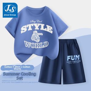 JS | Childrens Summer Thin Pure Cotton Sport Short Sleeve Shorts Set