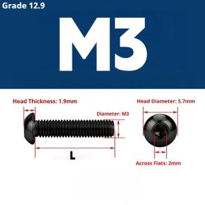 12.9 Grade Carbon Steel Black Hex Socket Button Head Screw ISO7380 Allen Bolt For RC Model Drone Car 3D Printer M3x6 M3x8 M3x10