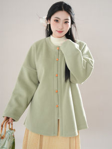 Coco Forest Womens Woolen Jacket round Neck Bow Bag Sleeve Elastic Skirt Two-Piece Set Simple Chinese Style New Arrival