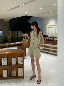 F.Tee Three Sisters Summer 2025 Casual Cotton Linen Vest Shorts Single Button Commute Ensemble Versatile Two-Piece Fashion Set