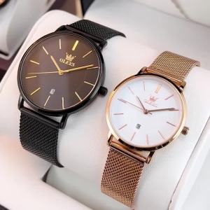 OLEVS | OLEVS 5869 Japan Ultra-thin Quartz Movement Couple Watches Stainless steel Mesh Belt Auto Date Waterproof Watch for Men Women
