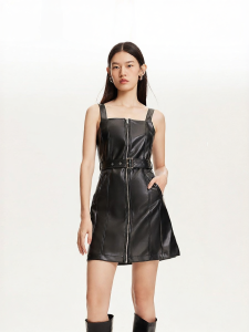 Vero Moda | Faux Leather Front Zipper Waist-Cinching Summer Dress