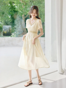 MOHANYIMEI | Slimming V-Neck Elegant Summer Dress Beach Style Lace and Shell Tassels